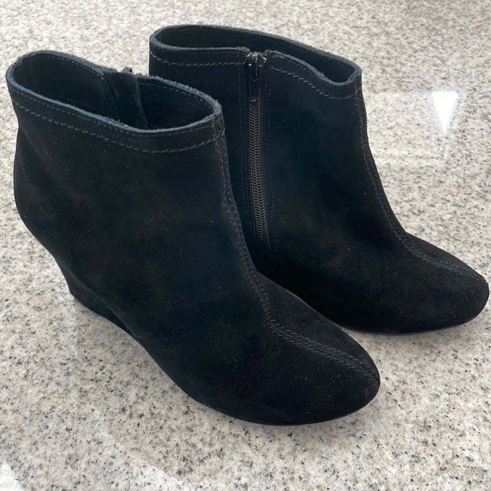 Chinese Laundry “At Once” Black Suede Wedge Bootie